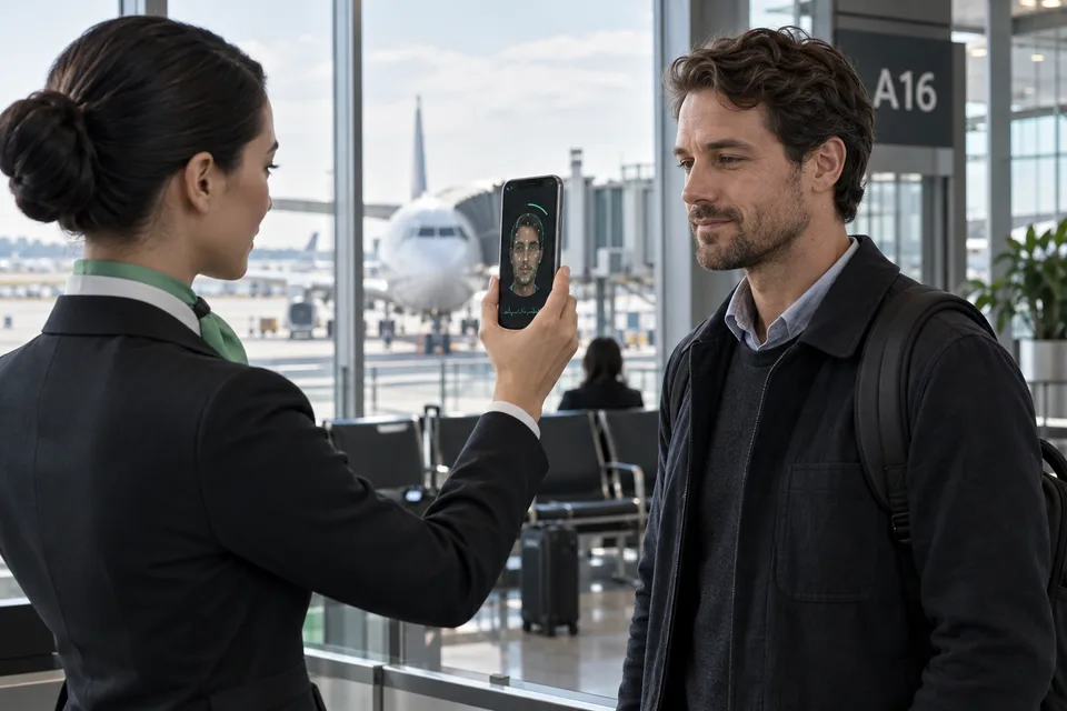 Flight safety: example of reviewing facial movement on a device