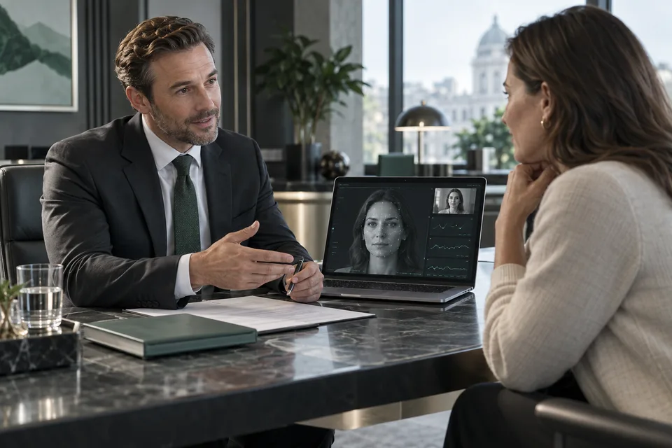 Banks and loan officers: example of reviewing facial movement on a device