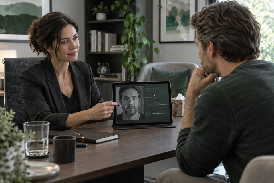 Coaches and psychologists: example of reviewing facial movement on a device