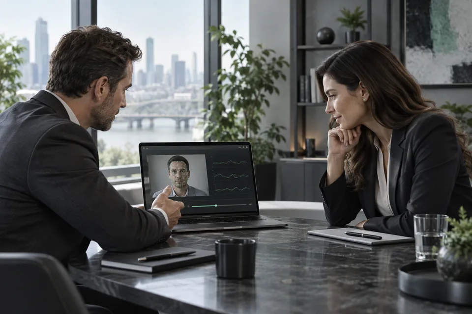 Negotiators and salespeople: example of reviewing facial movement on a device